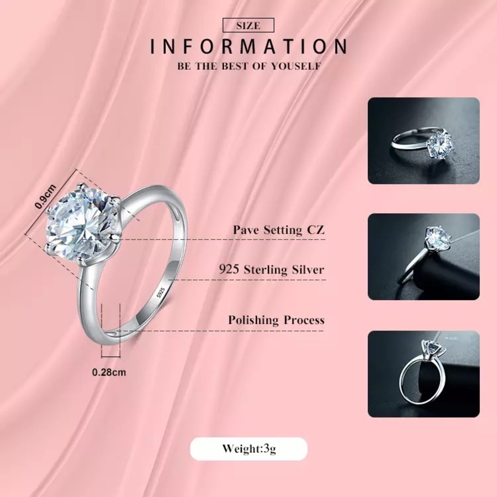 3.67Ct Round Cut Lab Diamond Silver Solitaire Ring - Picture 12 of 17